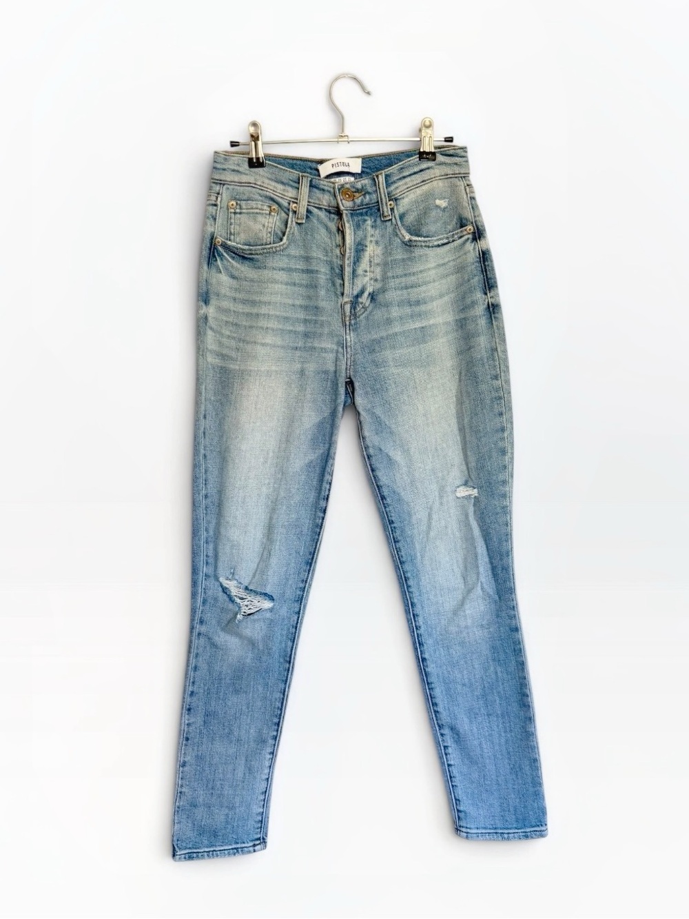 PISTOLA Light Blue Distressed Skinny Jeans